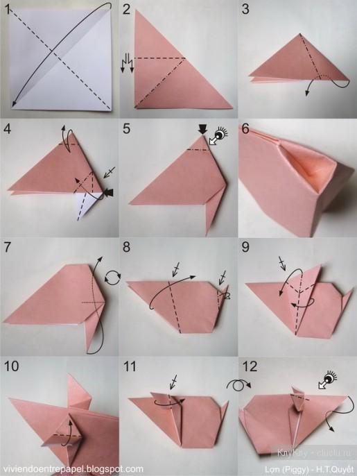 Оригами свинка. Схема сборки и видео урок