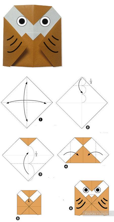 Сова - поделка из бумаги для детей, техника оригами