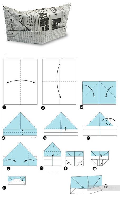 Шапка из газеты - схема оригами