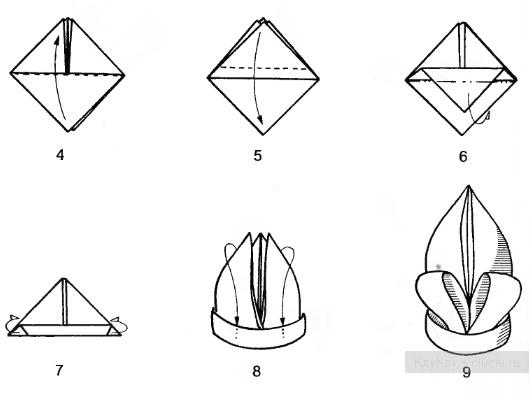 Салфетка Лилия - простое оригами, схема
