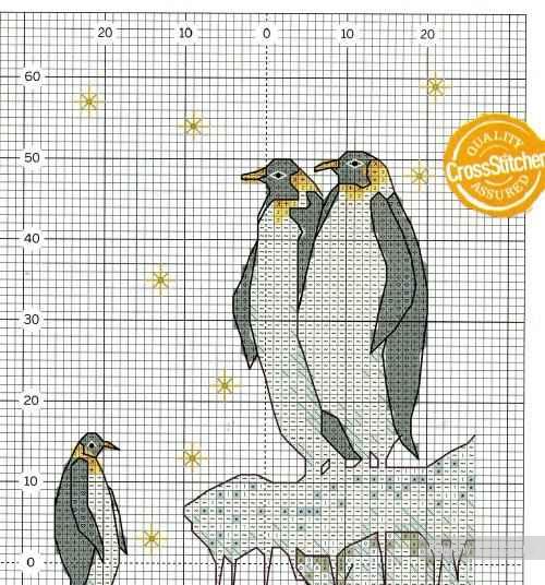 Пингвины - вышивка крестиком картины, схема