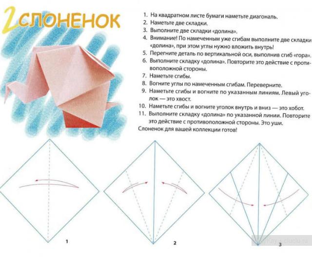 Оригами из бумаги - Слон