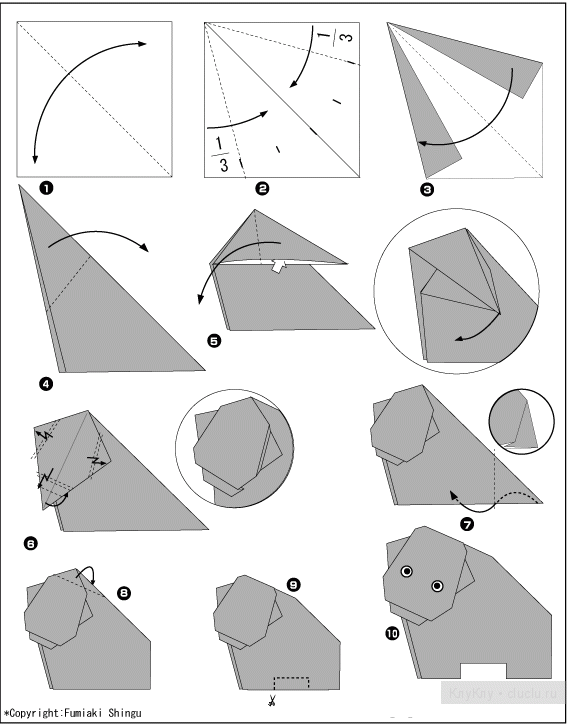 Бегемот - схема сборки оригами, детская поделка