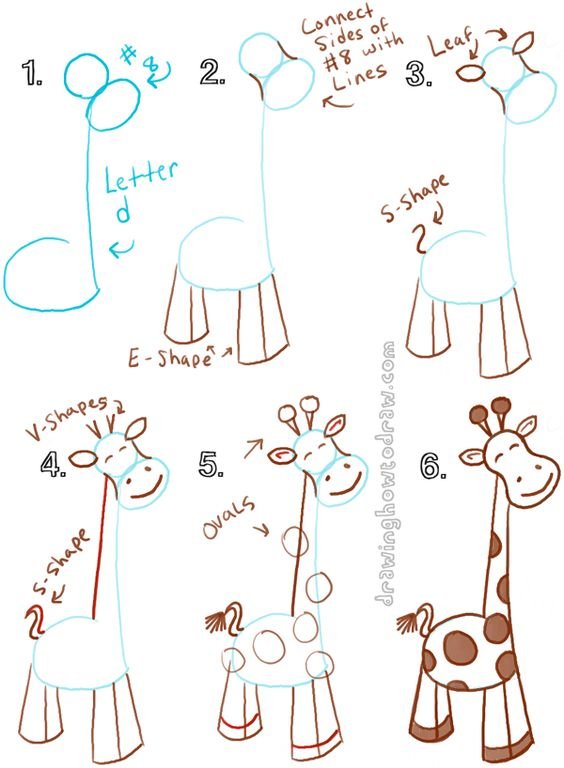 Жираф - учимся рисовать животных поэтапно