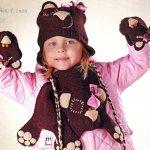 Комплект медвежонок для детей - шапка, шарфик, рукавички. Вязание